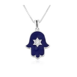 שרשרת תליון כסף סטרלינג כחול אמייל חמסה... | שרשרת חמסה